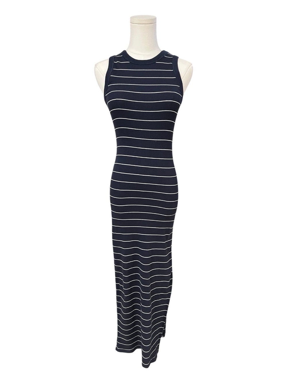 NWOT Universal Thread Navy White Stripe Maxi Sleeveless Dress Side Slit | XS